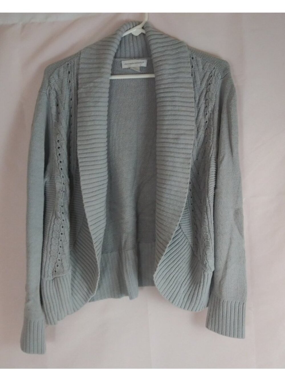 Christopher & Banks Solid Gray Knit Open Front Cardigan Sweater Shawl Size Large